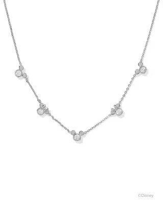 Disney | Kendra Scott Silver Mickey Mouse and Minnie Mouse Strand Necklace in White Crystal | Kendra Scott