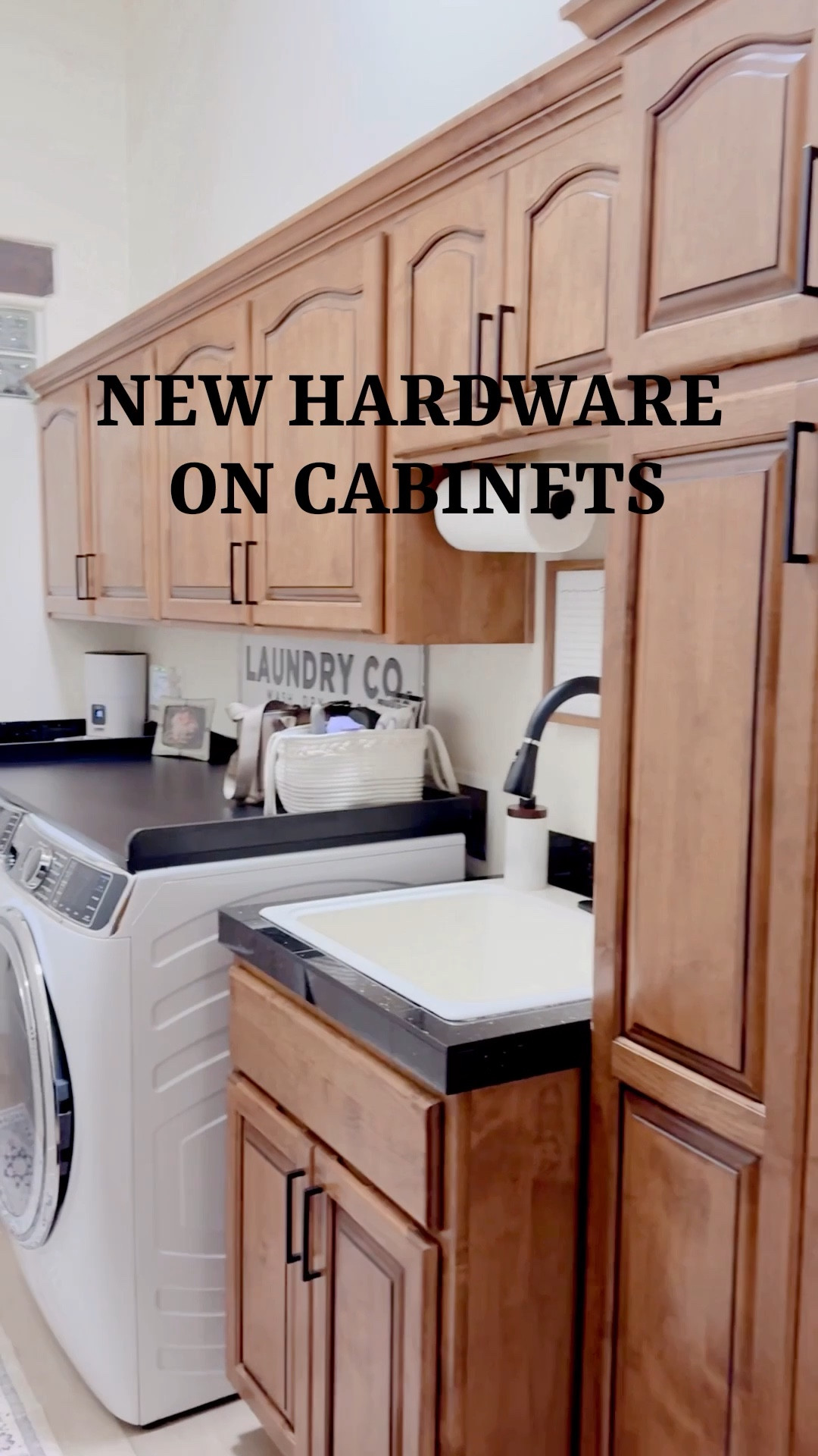 Gave my laundry room cabinets an easy upgrade today 🖤 These originally had no hardware, and just by adding sleek modern black pulls, it totally elevated the look! I used a simple measuring tool that made drilling the holes perfectly even (so satisfying 🙌). Linking both the hardware and the tool I used — such an easy weekend project that makes a big impact! #laundryroomrefresh #diyhome #ltkhome

#LTKHome