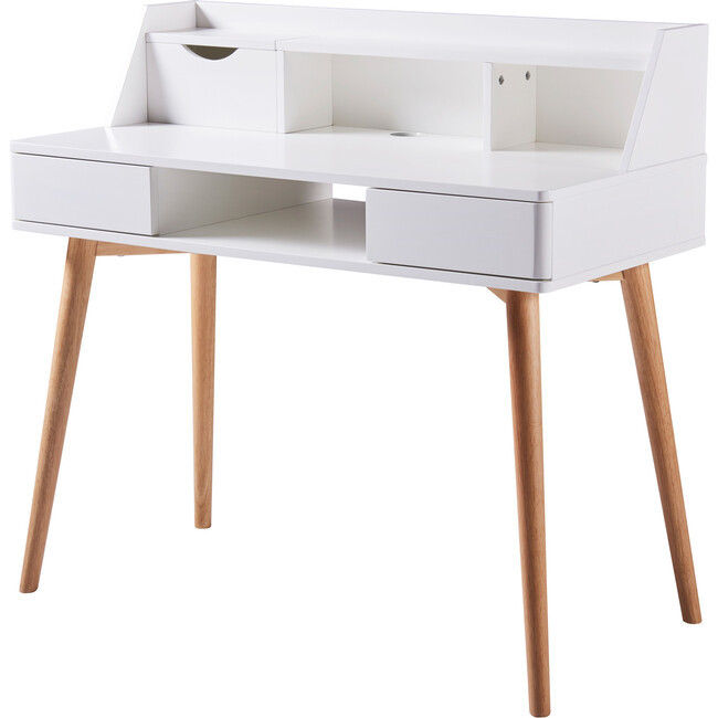 Creativo Wooden Writing Desk with Storage, White/Natural | Maisonette