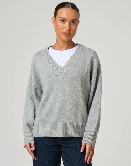 V Neck Cotton Knit Jumper | Glassons (Australia)