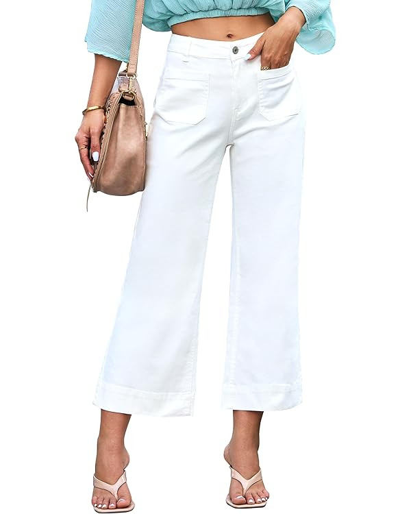 luvamia Wide Leg Jeans for Women Trendy High Waisted Flare Jeans Cropped Denim Pants Stretchy Bag... | Amazon (US)