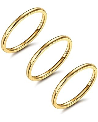 Amazon.com: NOKMIT 1PC 1mm 14K Gold Filled Rings Stacking Rings for Women Girls Stackable Thin Go... | Amazon (US)