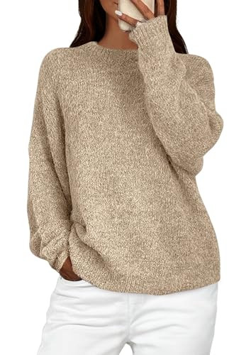 PRETTYGARDEN Womens Fall Long Sleeve Sweater Crew Neck Fuzzy Loose Fit Chunky Knit Oversized Pullover Sweaters Going Out Tops (Apricot,X-Large) | Amazon (US)