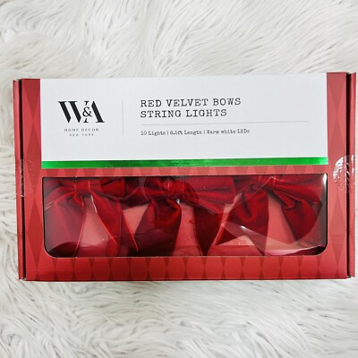 NIB Red Velvet Bow String Lights 8.5 ft long Warm white LEDs W&A Home Decor BOWS | eBay US