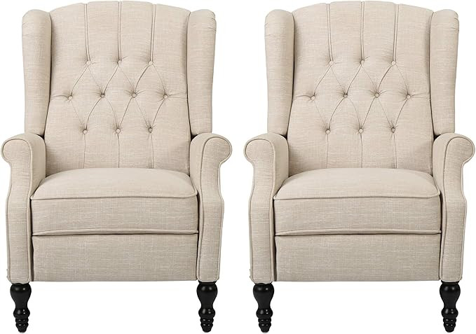 Christopher Knight Home Earlean Fabric Recliner (Set of 2), Beige, Dark Brown | Amazon (US)