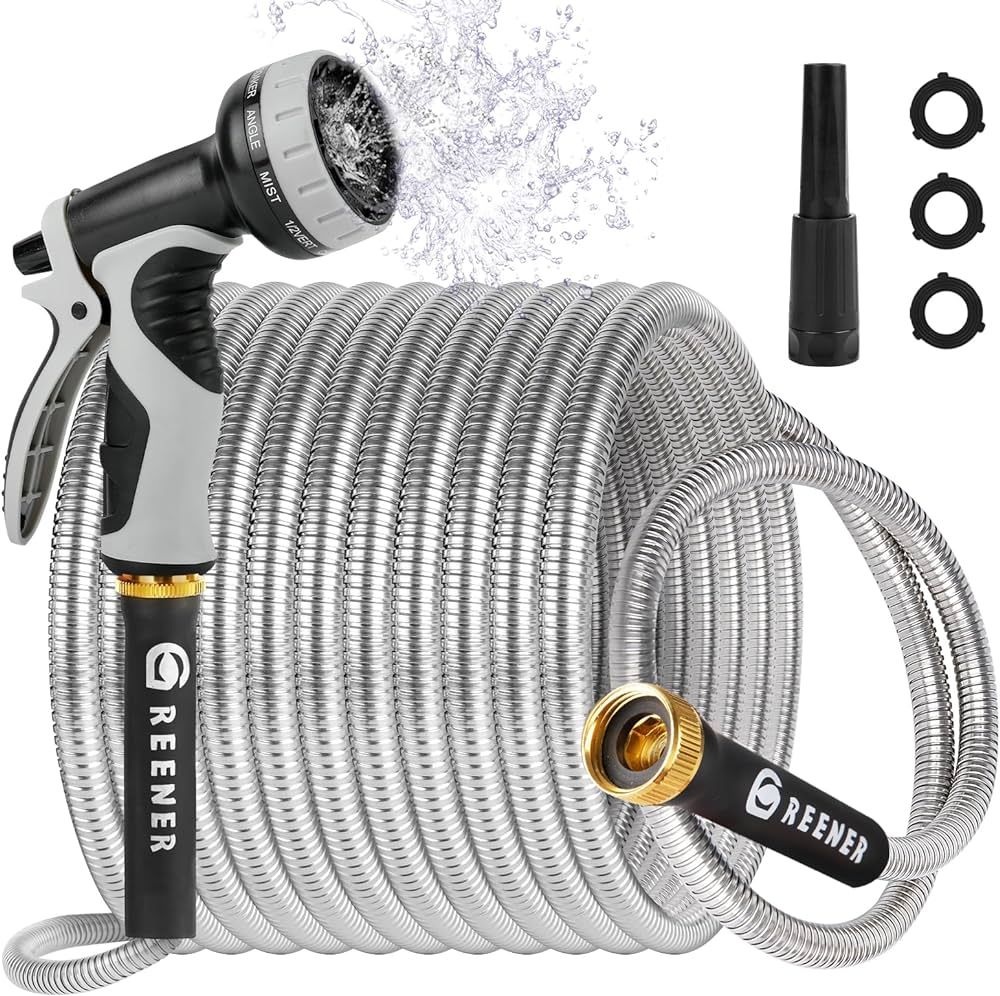 Stainless Steel Garden Hose 50ft-Heavy Duty Metal Water Hose Rust-proof Flexible Hose with 10 Fun... | Amazon (US)