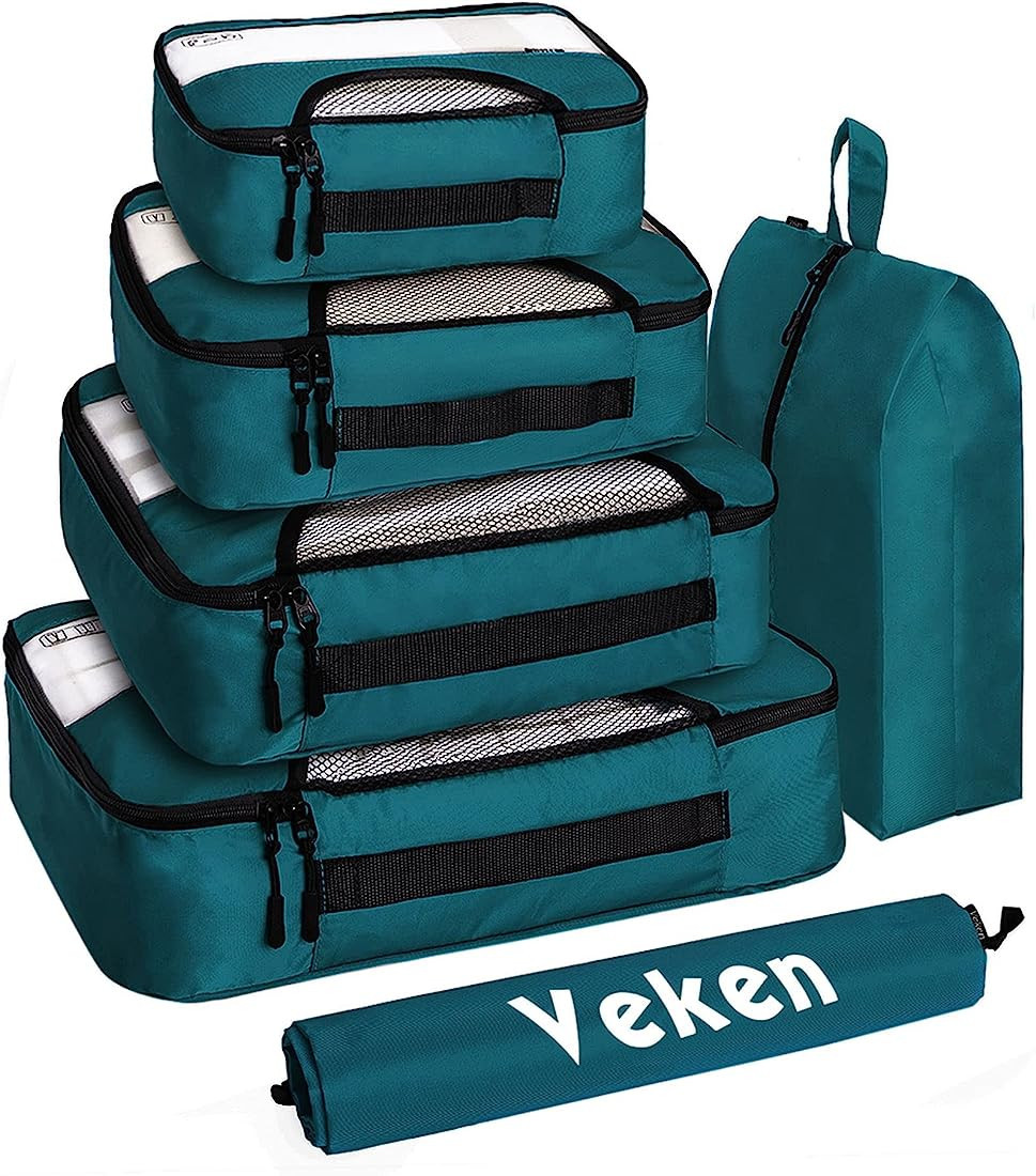 6 Set of Various Colored Packing Cubes in 4 Sizes (Extra Large, Large, Medium, Small), Veken Pack... | Amazon (US)