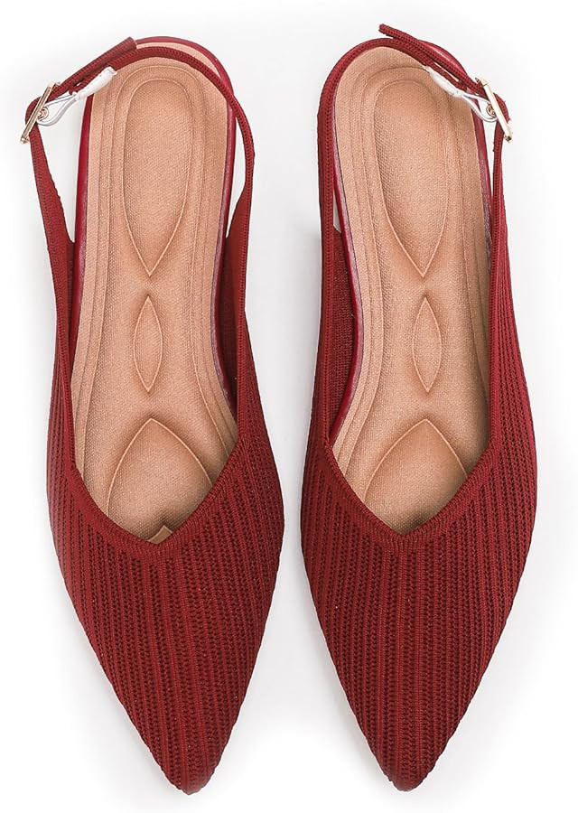 Women's Flats Shoes Pointed Toe Knit Foldable Ballet Ankle Strap Flat for Women Comfortable Dress... | Amazon (US)