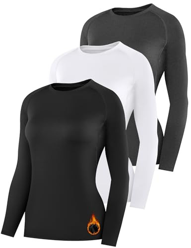 Womens Thermal Compression Long Sleeve Shirts Fleece Lined Tops Crew Neck Slim Fit Base Layer Lad... | Amazon (US)