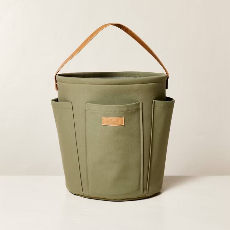 Canvas Gardening Bucket with Faux Leather Handle Green/Brown - Hearth & Hand™ with Magnolia | Target