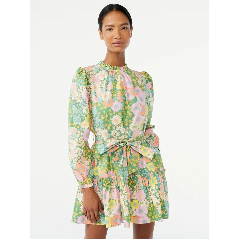 Scoop Women's Mock Neck Tiered Mini Dress | Walmart (US)