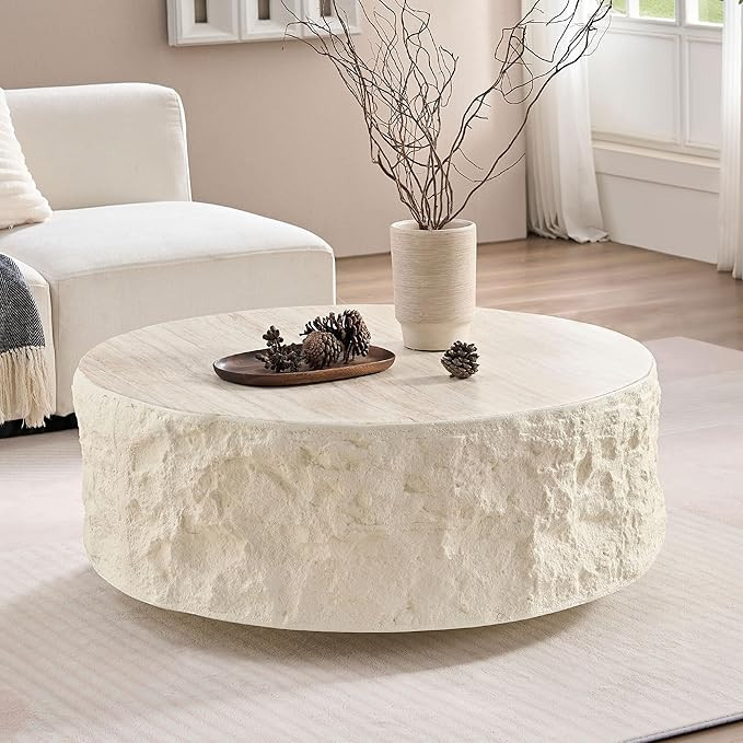 JUSTONE 35.43''Round Coffee Tables for Living Room,Faux Mars Pattern Modern Minimalist Side Table... | Amazon (US)