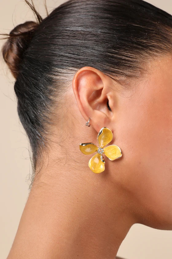 Jelsie Yellow Flower Statement Earrings | Lulus
