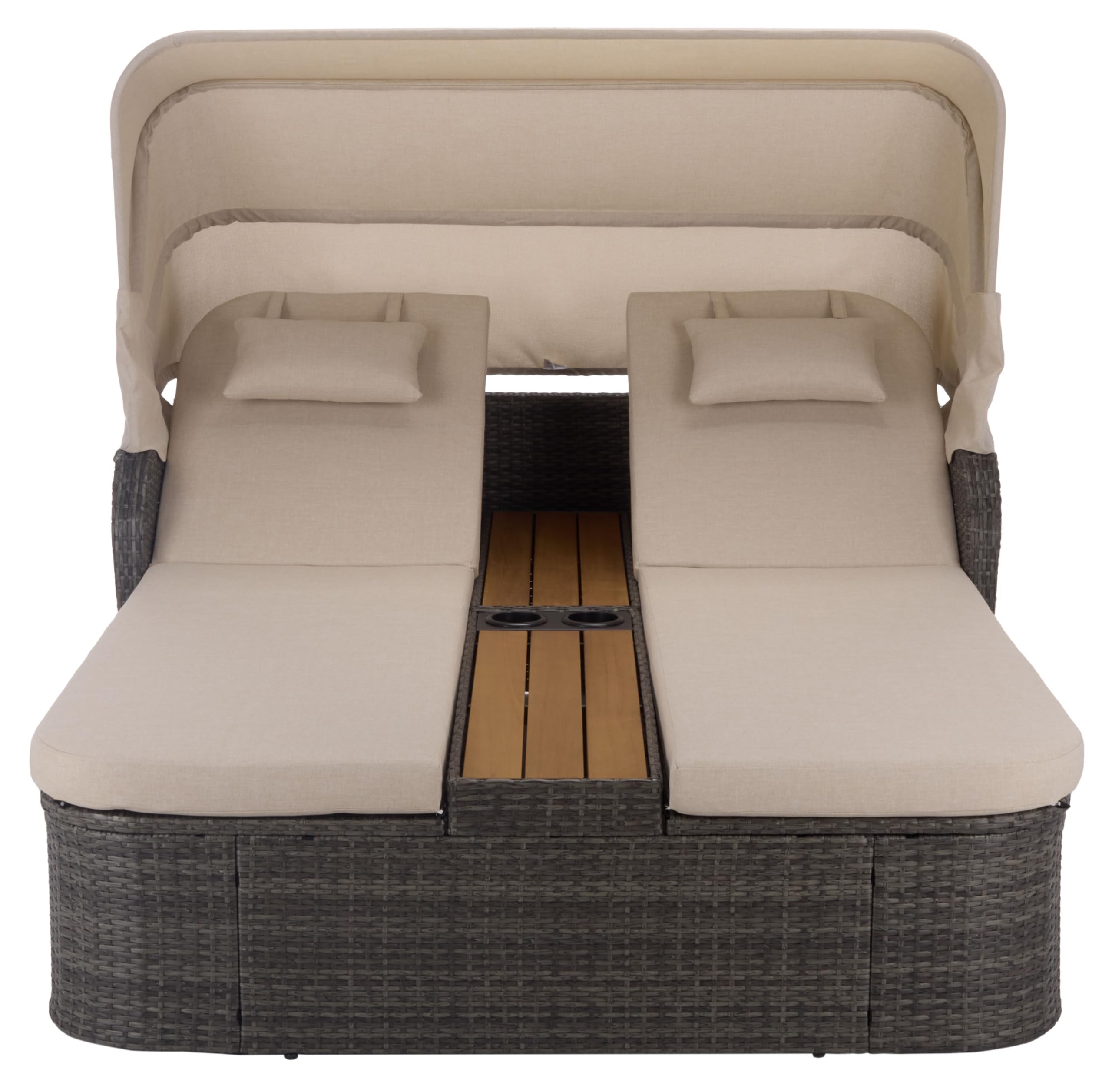 SAFAVIEH Outdoor - Victoria Grey Brown & Taupe Double Daybed, Rattan Canopy Lounger with Reversib... | Amazon (US)