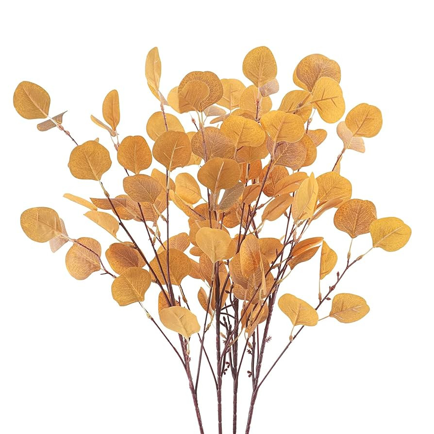 4Pcs Artificial Eucalyptus Leaves Stems 33.8‘’ Eucalyptus Branches Orange Fake Fall Flowers f... | Amazon (US)