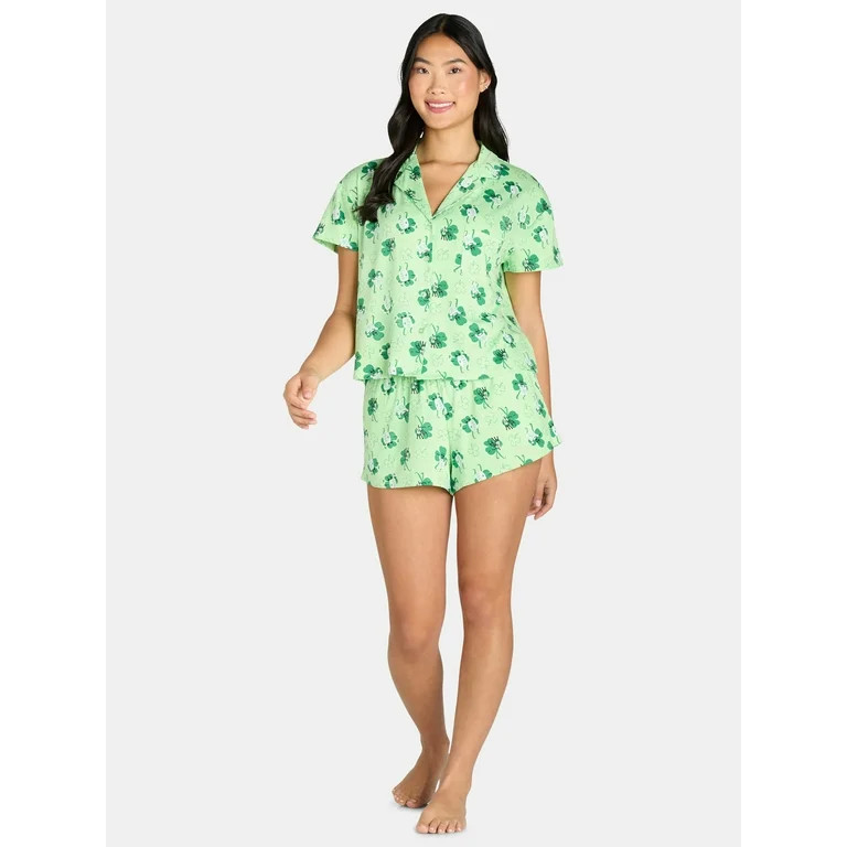 St. Patrick’s Day Women’s Print Shorty Notch Collar Pajama Set from Way to Celebrate, 2-Piece... | Walmart (US)