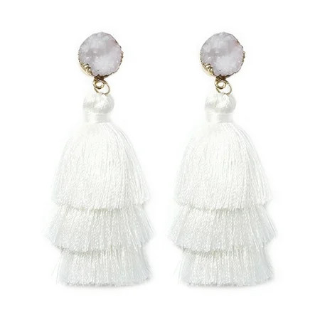 White Tassel Earrings for Women | Colorful Layered Tassle 3 Tier Bohemian Earrings | Dangle Drop Ear | Walmart (US)