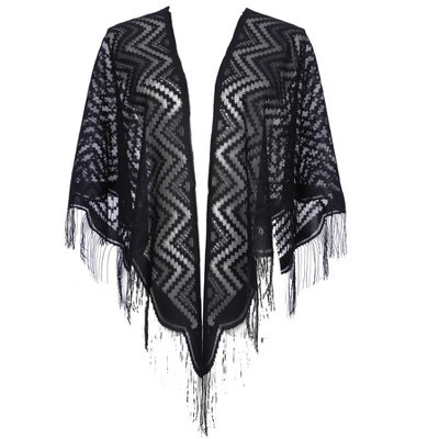INSPIRE CHIC Shawls and Wraps for Evening Dresses Lace Mesh Fringe Scarves 1Pc Black 180x70cm/70.9x27.6" | Target