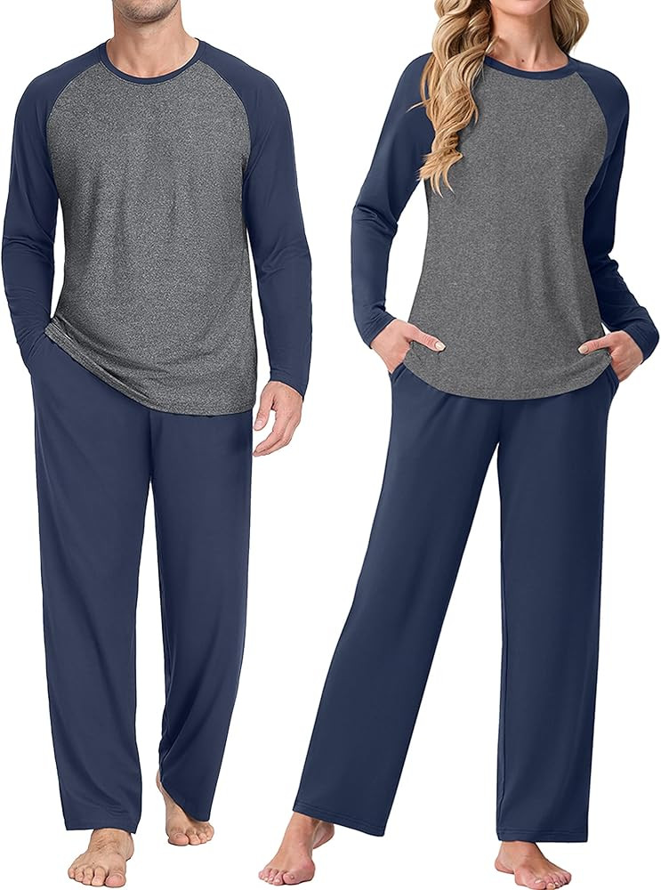 PrinStory Men's Pajama Sets Loungewear Sleepwear Pjs Lightweight Long Sleeve Shirts and Bottoms S... | Amazon (US)