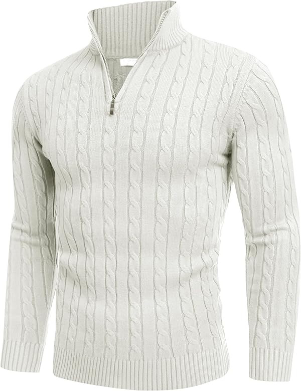 COOFANDY Men's Quarter Zip Sweater Slim Fit Casual Knitted Turtleneck Pullover Mock Neck Polo Swe... | Amazon (US)