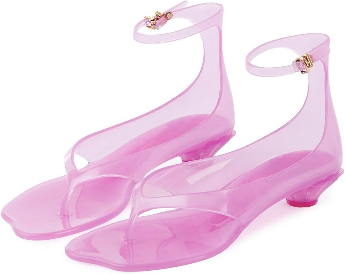 Wnshonzy Jelly Thong Sandals for Women Flip-Flop Kitten Low Heels Tabi Square Toe Summer Dressy C... | Amazon (US)