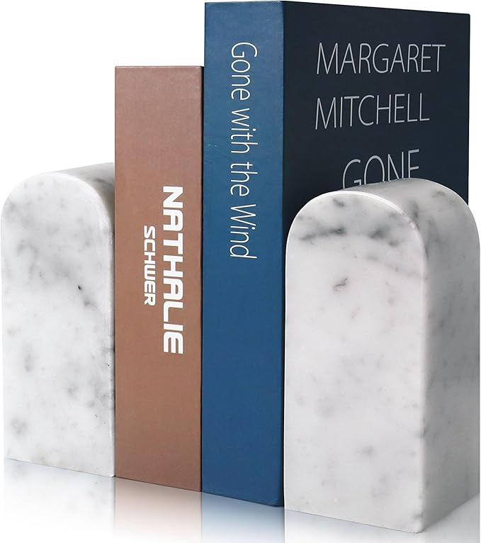 Natural Marble Bookends for Shelves, Book Ends for Heavy Books, Durable Book Holders for Heavy Bo... | Amazon (US)