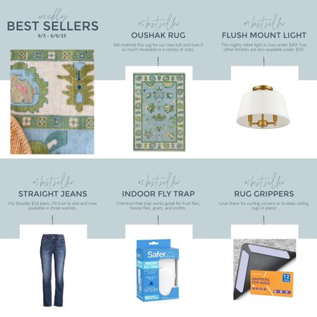 This weeks bestsellers include a colorful Oushak rug, an affordable flush mount light fixture, my favorite under $18 jeans, the best indoor fly trap, and my favorite rug grippers that help keep rugs in place!
.
#ltkhome #ltkfindsunder50 #ltksalealert #ltkfindsunder100 #ltkover40 #ltkmidsize #ltkseasonal #ltkstyletip

#LTKhome #LTKfindsunder50 #LTKsalealert