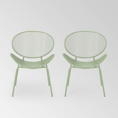 Elloree Set of 2 Iron Dining Chairs: Matte Green, Weather-Resistant - Christopher Knight Home | Target
