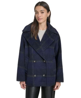 Women's Plaid Peacoat | Macy's