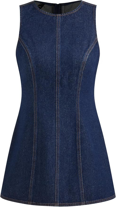 CIDER Denim Dress Mini Casual Sleeveless Solid High Waist Zipper Jean Bodycon Tank Short Dresses | Amazon (US)