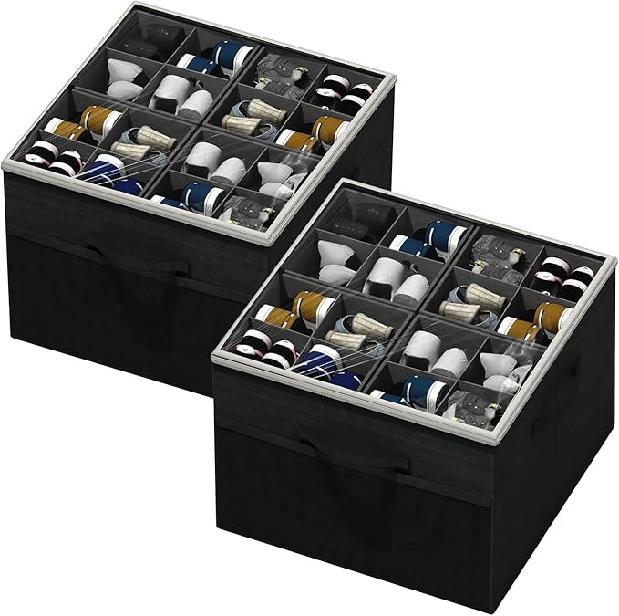 Aokeyee Shoe Organizer for Closet,2 Pack Foldable Shoe Storage Organizer Box Bin with Adjustable ... | Amazon (US)