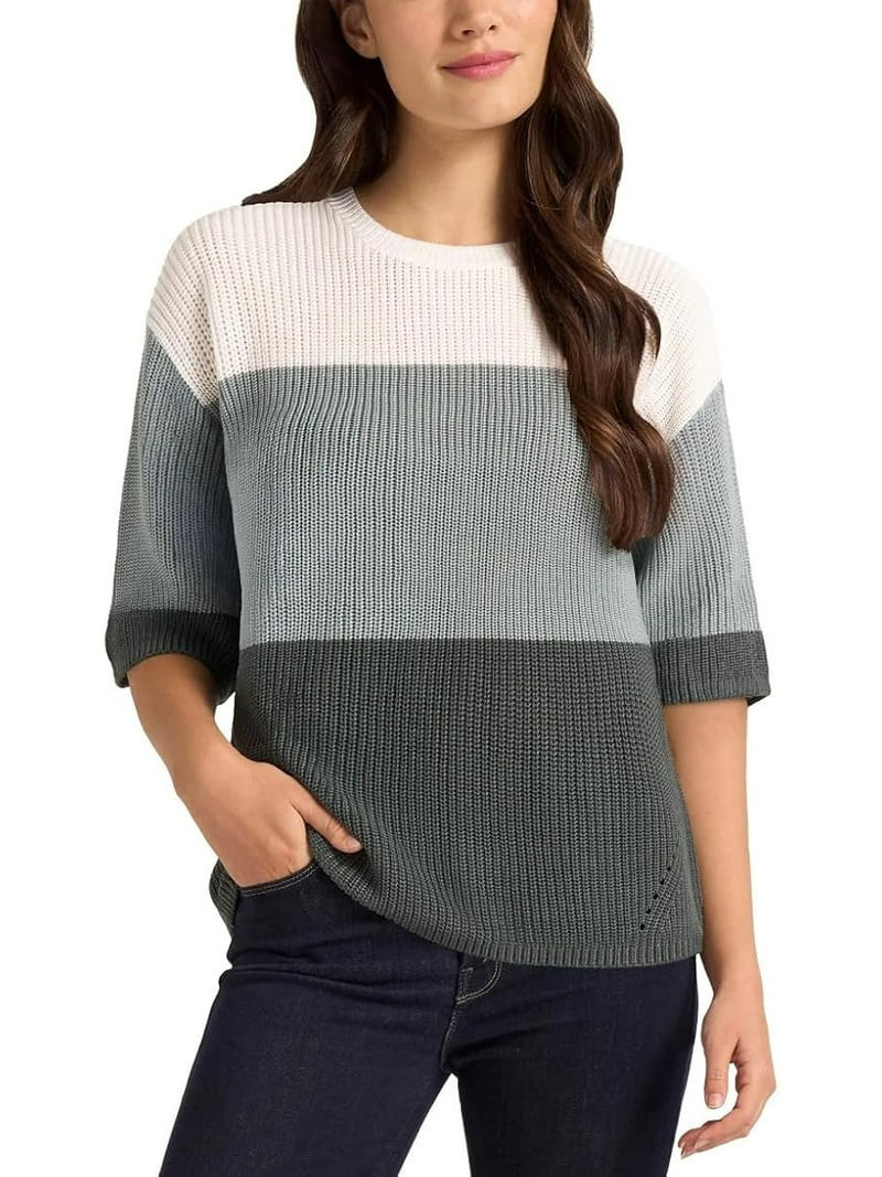 Matty M Women's Elbow Sleeve Colorblock Sweater - Elbow Length Wide Sleeves - Drop Shoulder (Taup... | Walmart (US)