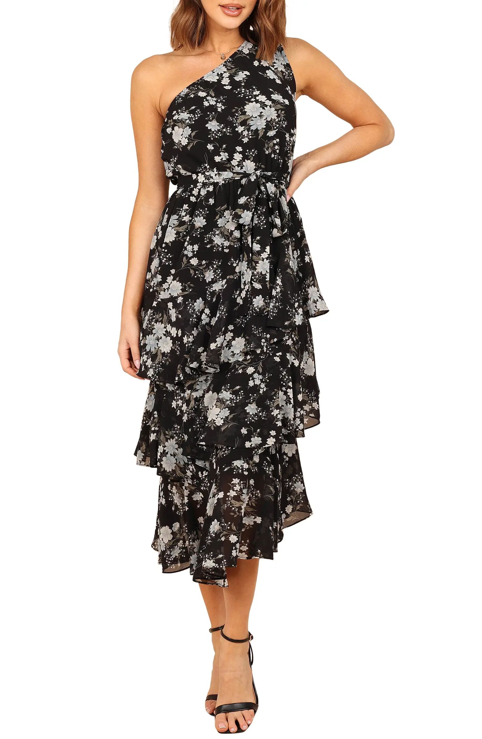 Brigette Floral One-Shoulder Tiered Midi Dress | Nordstrom
