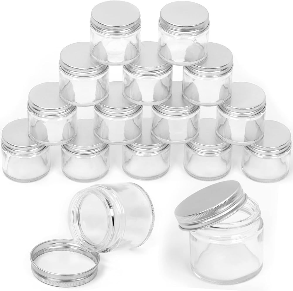 Swpeet 15 Packs 2 oz - 60ML Transparent Glass Jar with Silver Lid Assortment Kit, Round Container... | Amazon (US)