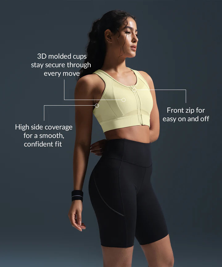 Sculpt Zip Mesh Racerback Padded Running Bra | Women's High Support Sp - Yvette | Yvette Sports Development