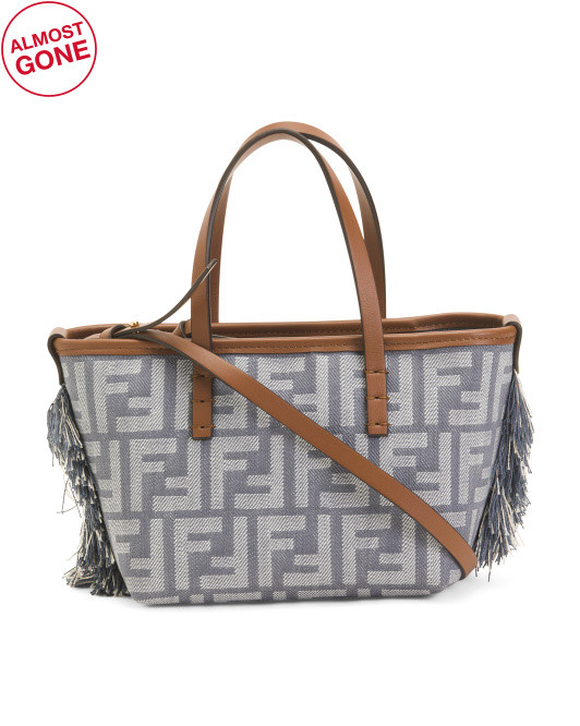 Made In Italy Leather And Fabric F F Monogram Roll Tote With Fringe | TJ Maxx