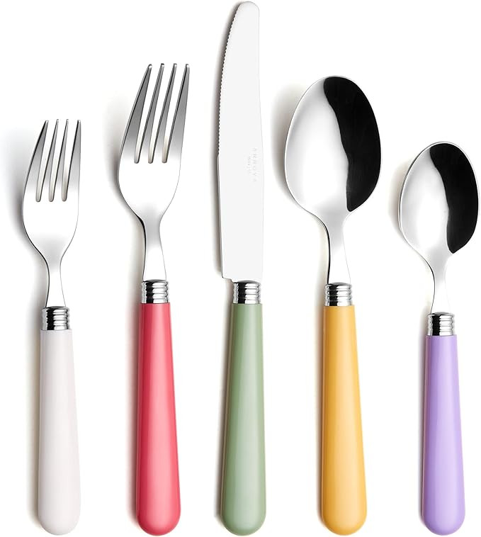 ANNOVA Silverware Set 20 Pieces Stainless Steel Cutlery Color Handle Flatware - 4 x Dinner Knife;... | Amazon (US)