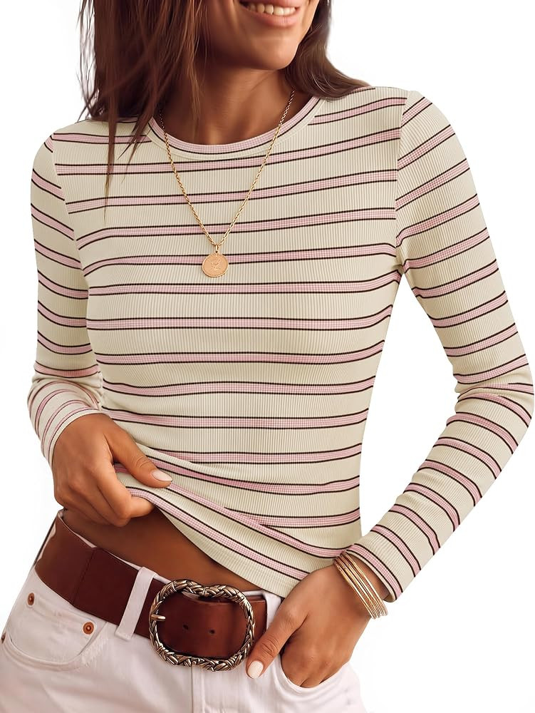 ZESICA Womens Striped Fall Long Sleeve Cute Shirt Dressy Work Going Out Top | Amazon (US)
