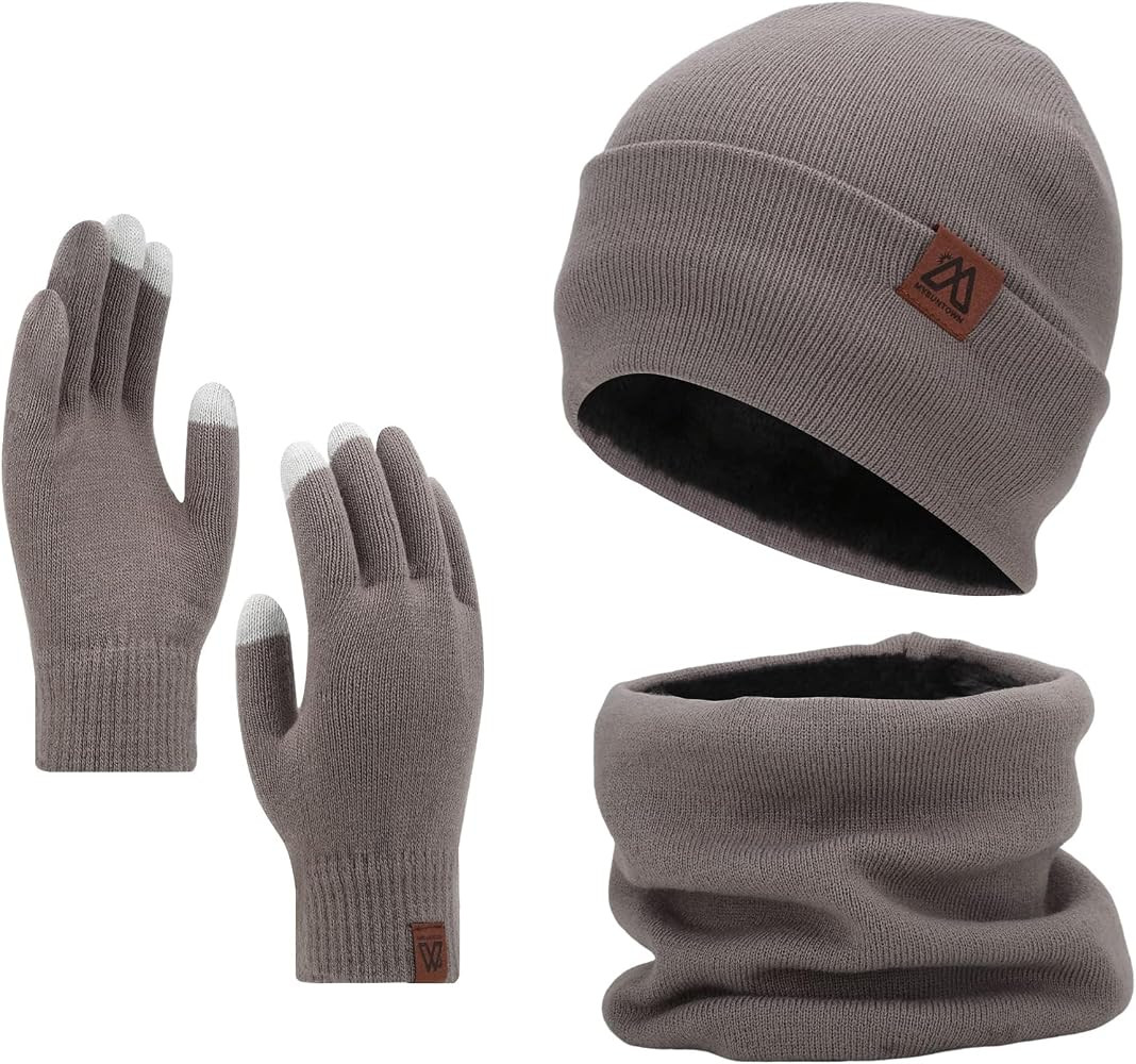 mysuntown Winter Beanie Hat Scarf and Touch Screen Gloves 3-Piece Set, 2025 Cold Weather Knit Fle... | Amazon (US)