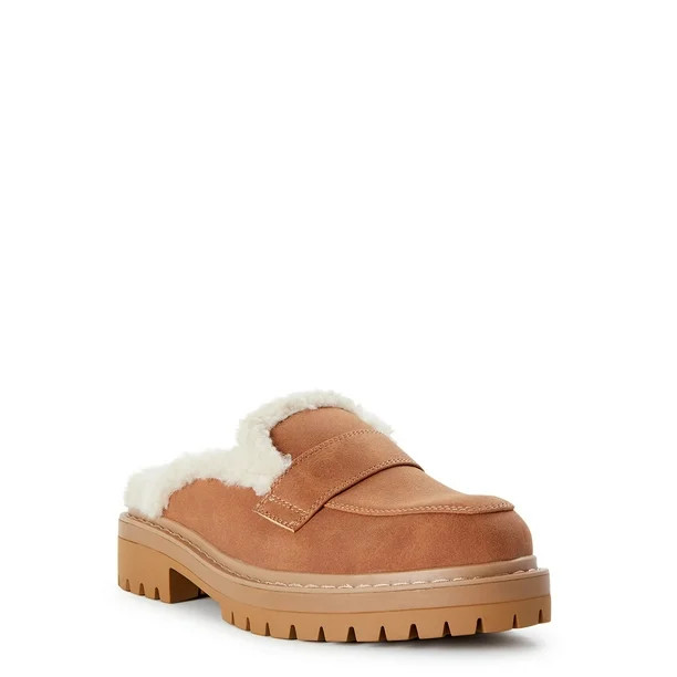 Time and Tru Women's Faux Sherpa Mule Slides - Walmart.com | Walmart (US)