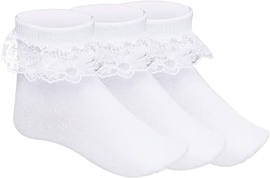 3 Pairs Girls Ruffle Socks White Ruffled Lace Socks for Girls Toddler Frilly Dress | Amazon (US)