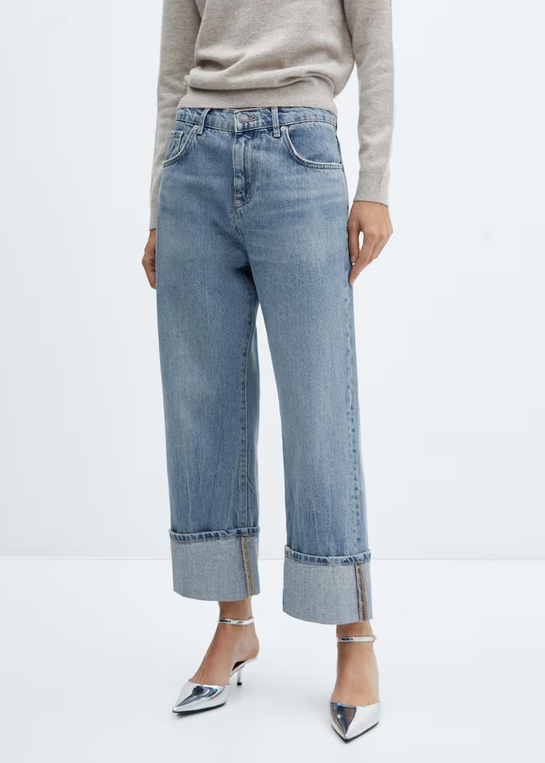 Wideleg jeans with turned-up hem | MANGO (UK)