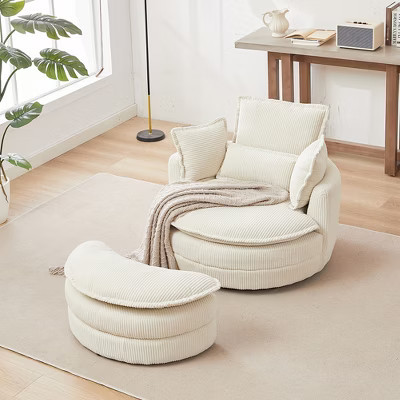 Modern Swivel Chair with Storage Ottoman, 360°Swivel Barrel Chair with 4 Pillows, Accent Single Sofa Chair for Living Room Bedroom Office Beige | Target