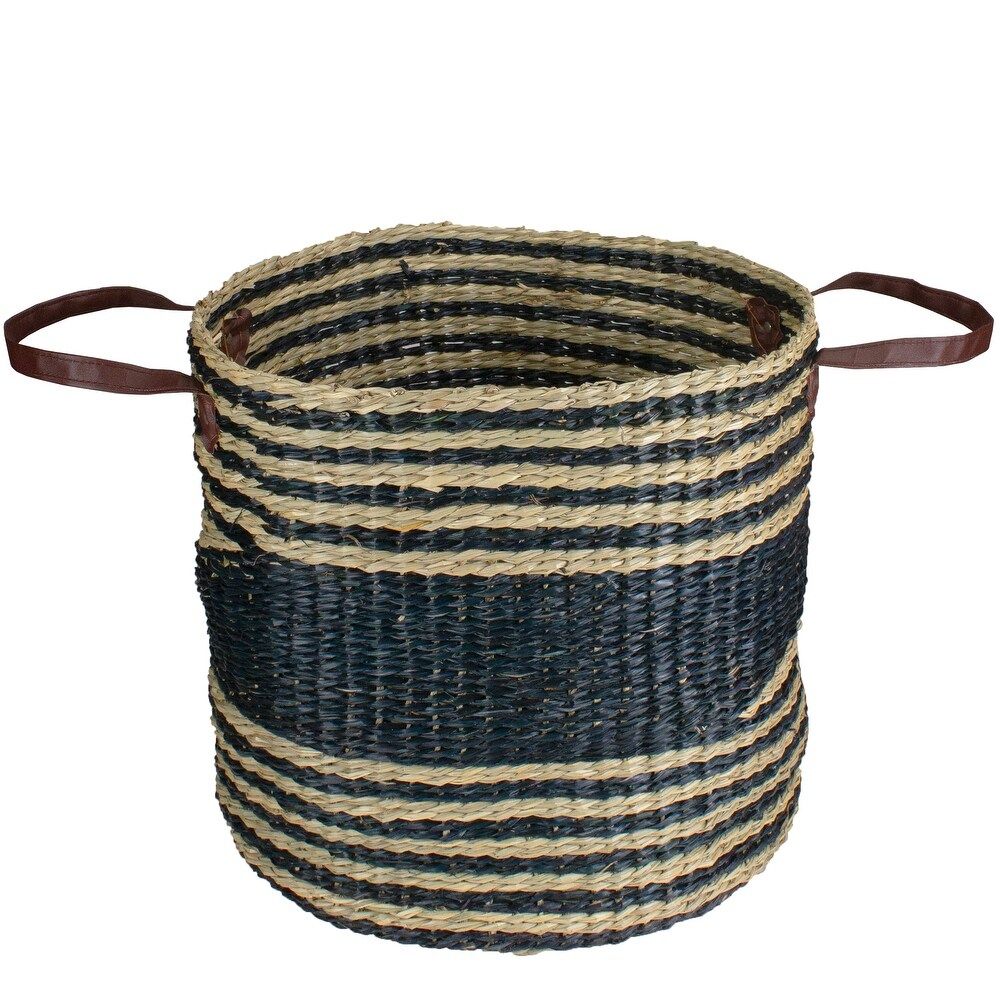 15 Beige and Black Woven Seagrass Basket with Handles (Beige) | Bed Bath & Beyond