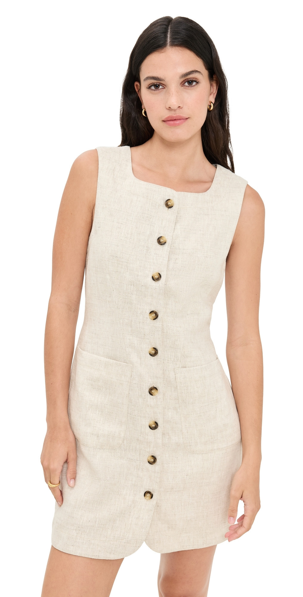 POSSE Emma Button Down Mini Dress Natural XS | Shopbop