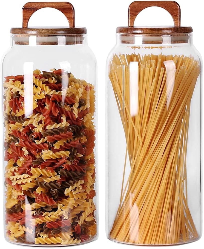 Tzerotone 2 Pack Large Glass Jar with Acacia Wood Lid, 3100ml/ 105 FL OZ Glass Canister set with ... | Amazon (US)