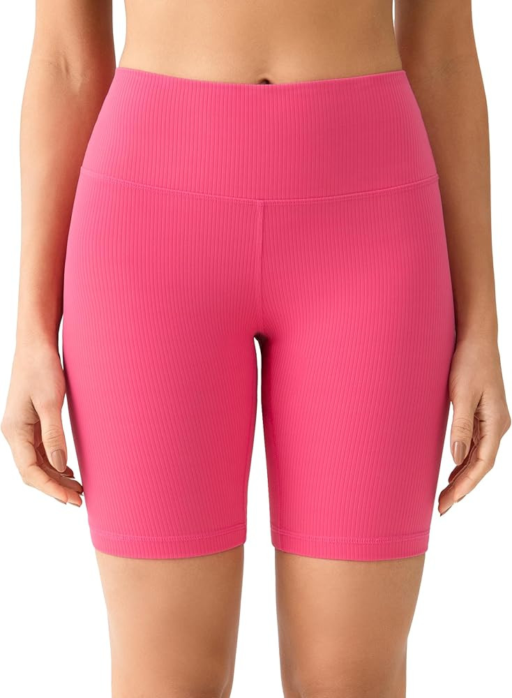 YUNOGA Womens RibFlex High Waisted Ribbed Biker Shorts 8 inches - Tummy Control Workout Running S... | Amazon (US)