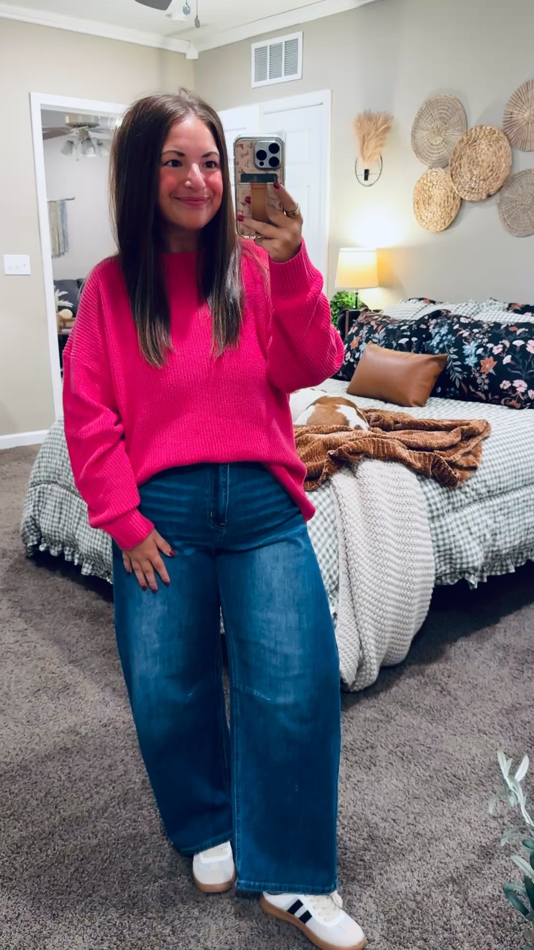 A little pop of pink for fall! 🩷 Loving this cozy sweater paired with wide-leg jeans & sneakers—such a cute look for the classroom or a casual weekend!

sneakers: fit true to size // wearing a 4
jeans: fit a tad oversized (super stretchy) // wearing a 12
sweater: fits true to size // wearing a large 

 #LTKootd #LTKMidsize #LTKWorkwear