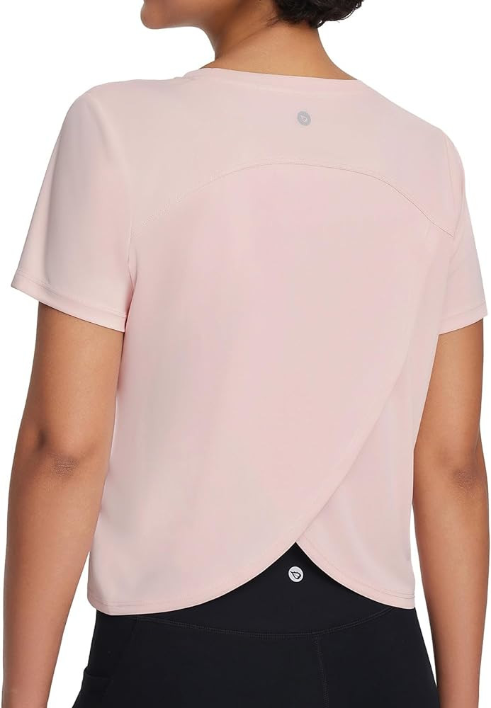 baleaf Women's Workout Tops Athletic Shirts Cropped Short Sleeve Split Back Running Gym Quick Dry... | Amazon (US)