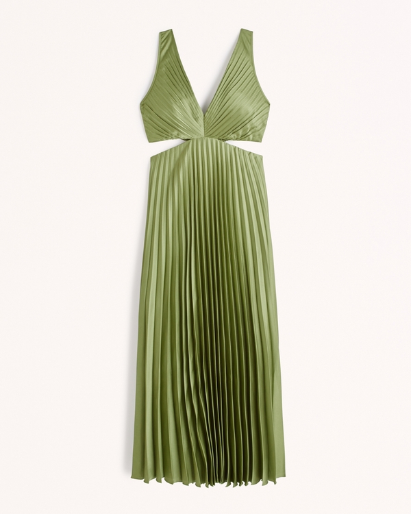 Satin Pleated Cutout Maxi Dress | Abercrombie & Fitch (UK)